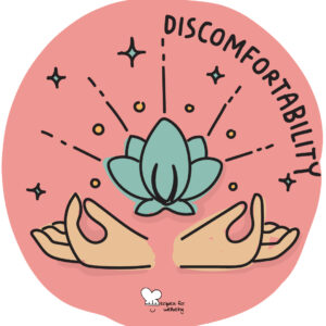 Illustration of two hands in the om position with a lotus flower above for the discomfortability wholebeing domain. © Recipes for Wellbeing