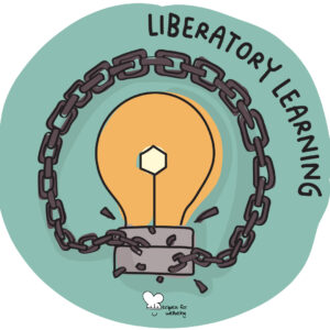 Illustration of lightbulb surrounded by a broken chain for the liberatory learning wholebeing domain. © Recipes for Wellbeing