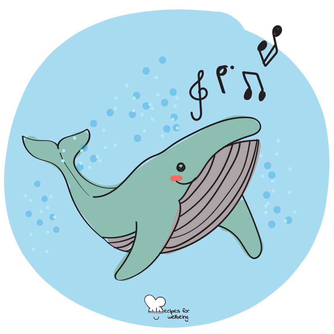 Illustration of a whale with musical notes coming out of the mouth. © Recipes for Wellbeing