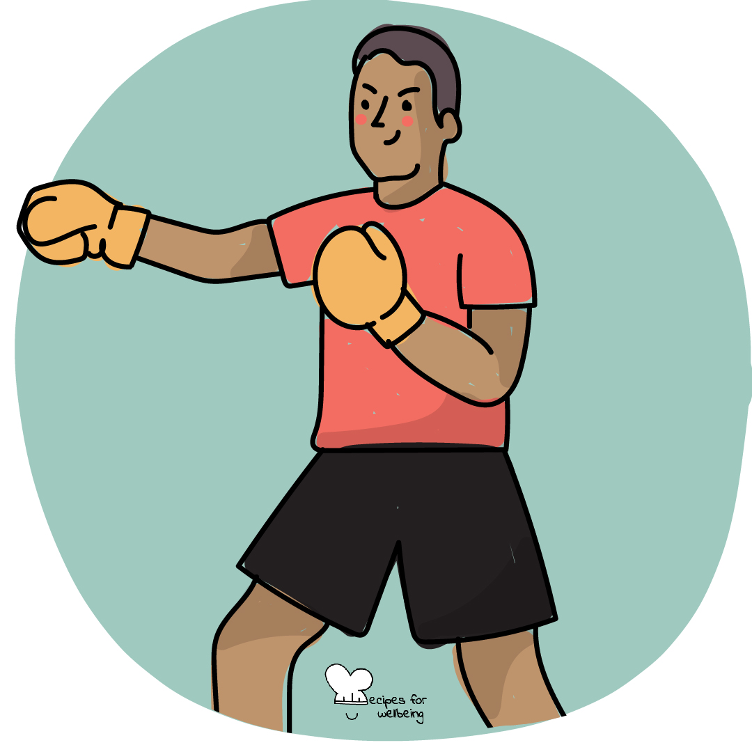 Illustration of a person wearing boxing gloves. © Recipes for Wellbeing